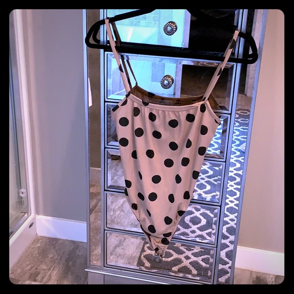 Nasty Gal Tops - NWOT Nasty Gal tan and black Polk a dot bodysuit